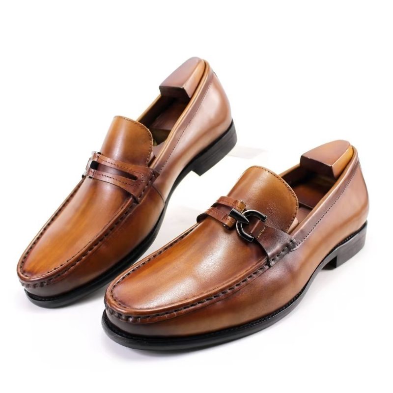 Pánské Mokasíny Elegantní Kožené Slip-on Boty Brogue - Hnědý