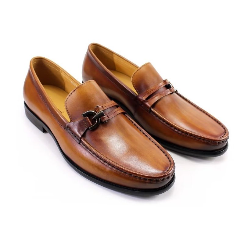 Pánské Mokasíny Elegantní Kožené Slip-on Boty Brogue - Hnědý