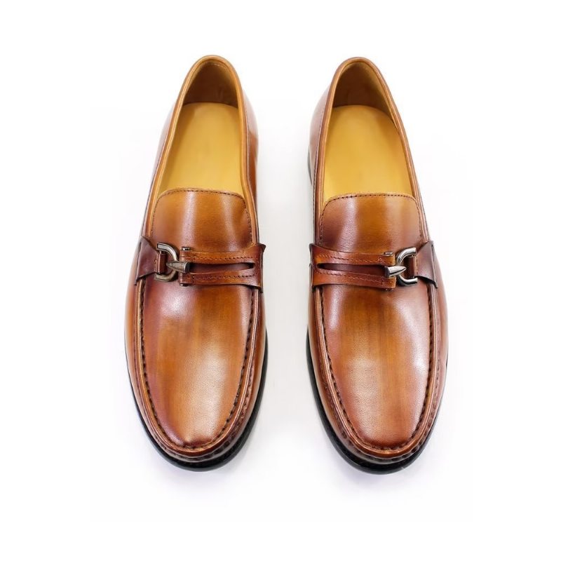 Pánské Mokasíny Elegantní Kožené Slip-on Boty Brogue - Hnědý