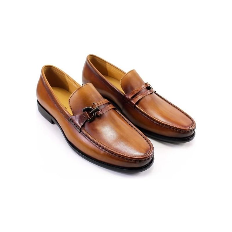 Pánské Mokasíny Elegantní Kožené Slip-on Boty Brogue - Hnědý