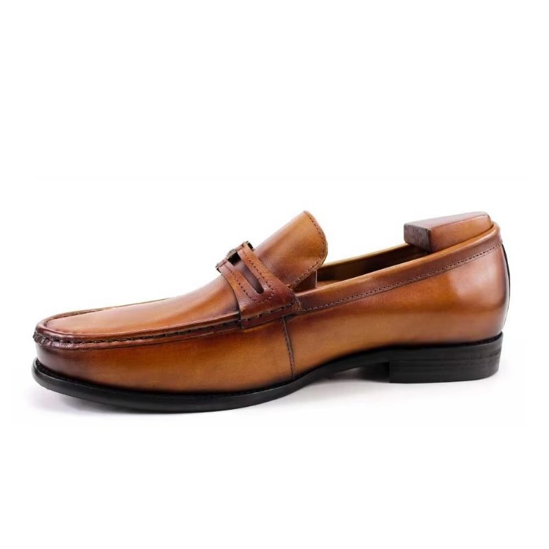 Pánské Mokasíny Elegantní Kožené Slip-on Boty Brogue - Hnědý