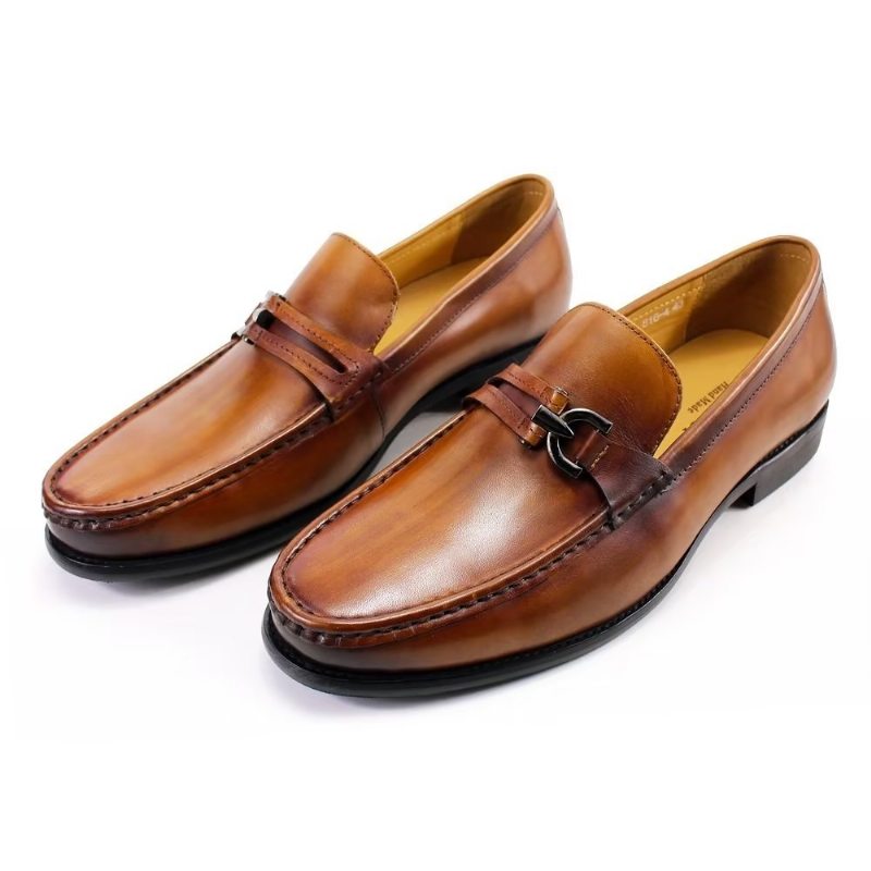 Pánské Mokasíny Elegantní Kožené Slip-on Boty Brogue - Hnědý