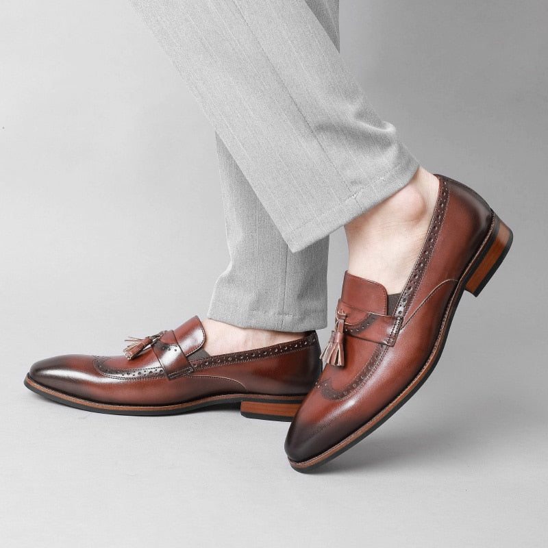 Pánské Mokasíny Exotické Slip On Brogue - Hnědá