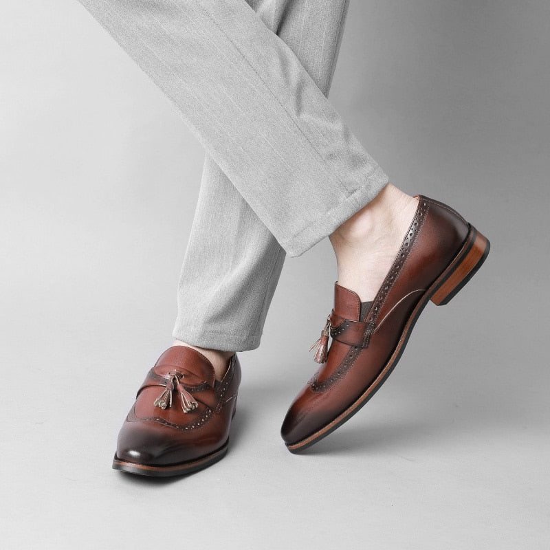 Pánské Mokasíny Exotické Slip On Brogue - Hnědá