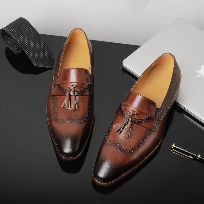 Pánské Mokasíny Exotické Slip On Brogue - Hnědá