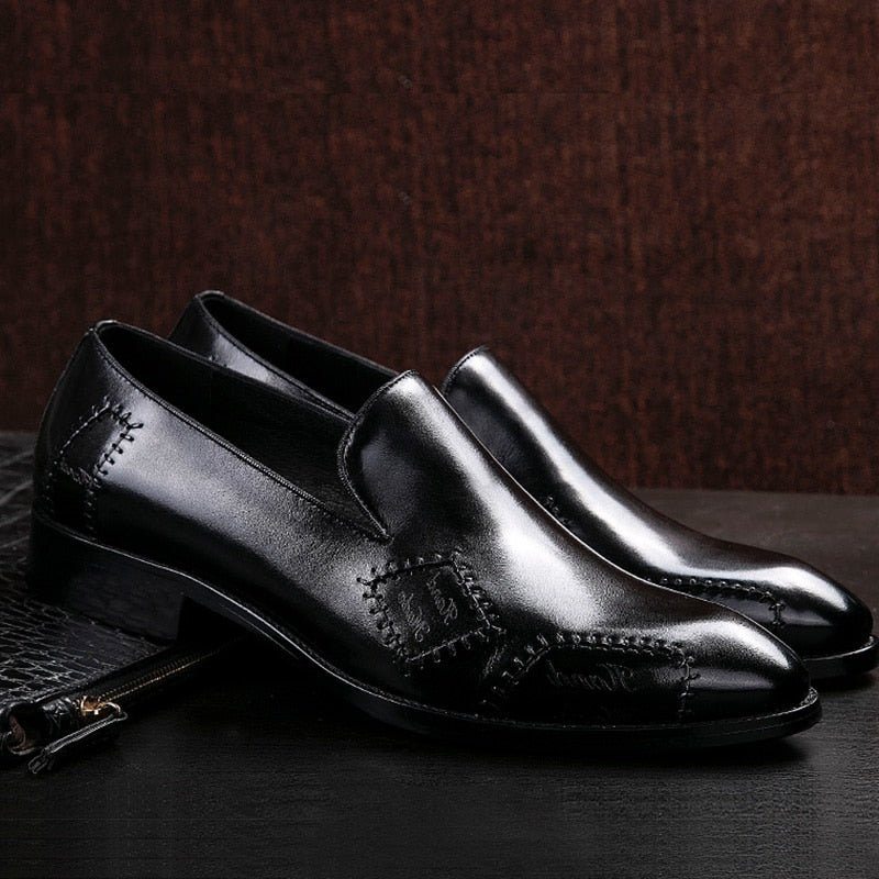 Pánské Mokasíny Klasický Boss Leather Slip-on Brogue - Černá