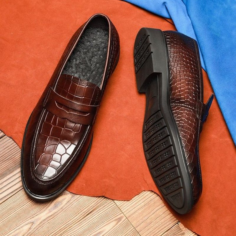 Pánské Mokasíny Klasický Leather Slip-on Brogue - Červená