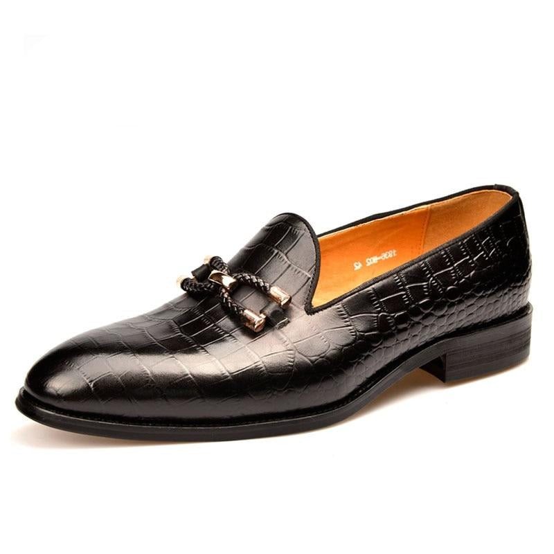 Pánské Mokasíny Luxusní Boty Z Krokodýlí Kůže Slip On Brogue - Černá