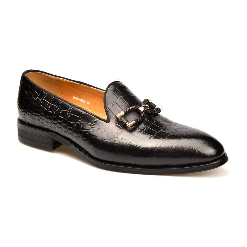 Pánské Mokasíny Luxusní Boty Z Krokodýlí Kůže Slip On Brogue - Černá