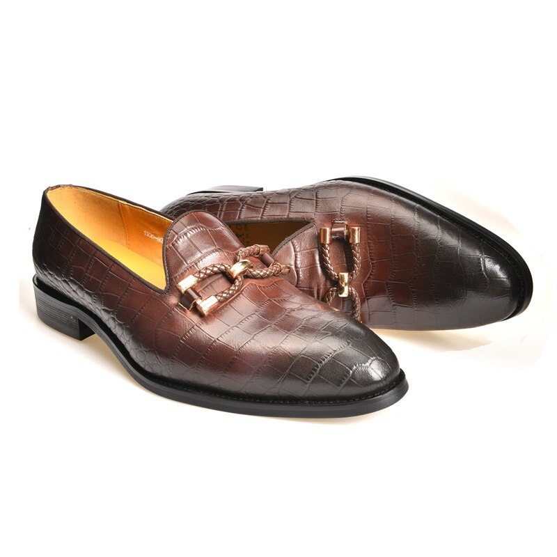 Pánské Mokasíny Luxusní Boty Z Krokodýlí Kůže Slip On Brogue - Káva