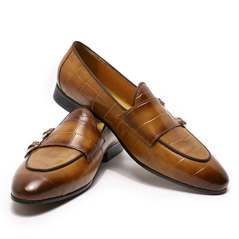 Pánské Mokasíny Monk Strap Slip On - Káva