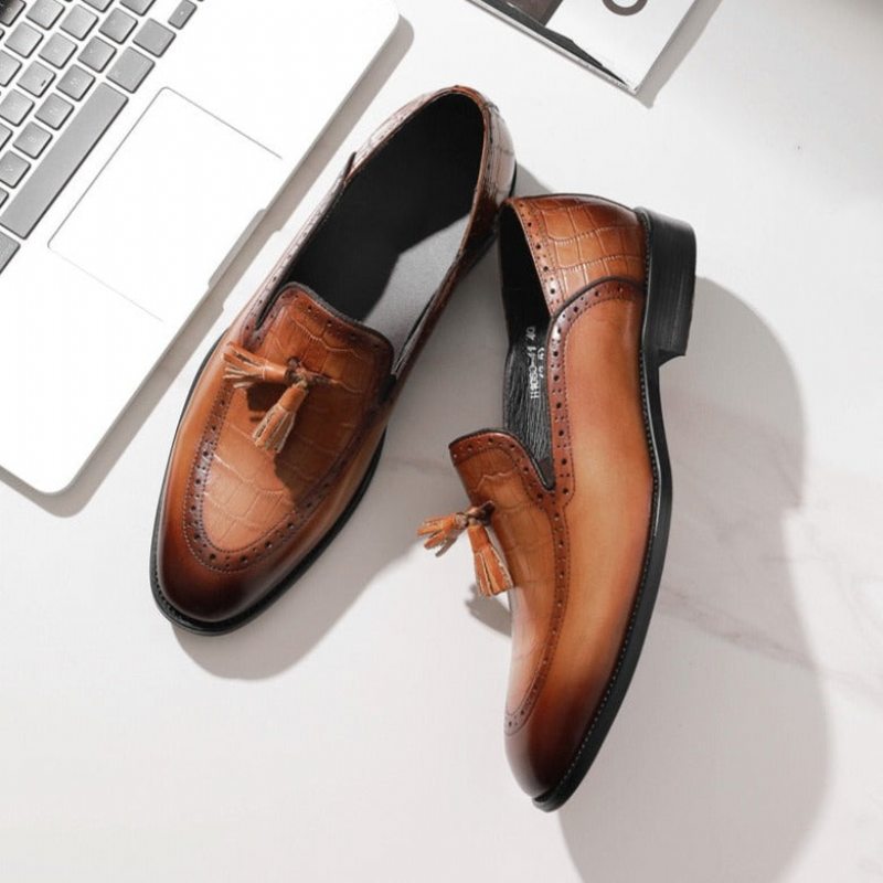 Pánské Mokasíny Retro Šik Klasický Tassel Leather Brogue - Káva