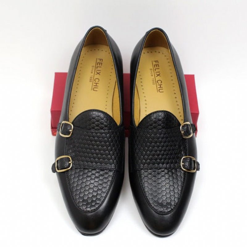 Pánské Mokasíny Suave Kožené Svatební Monk Strap - Černá