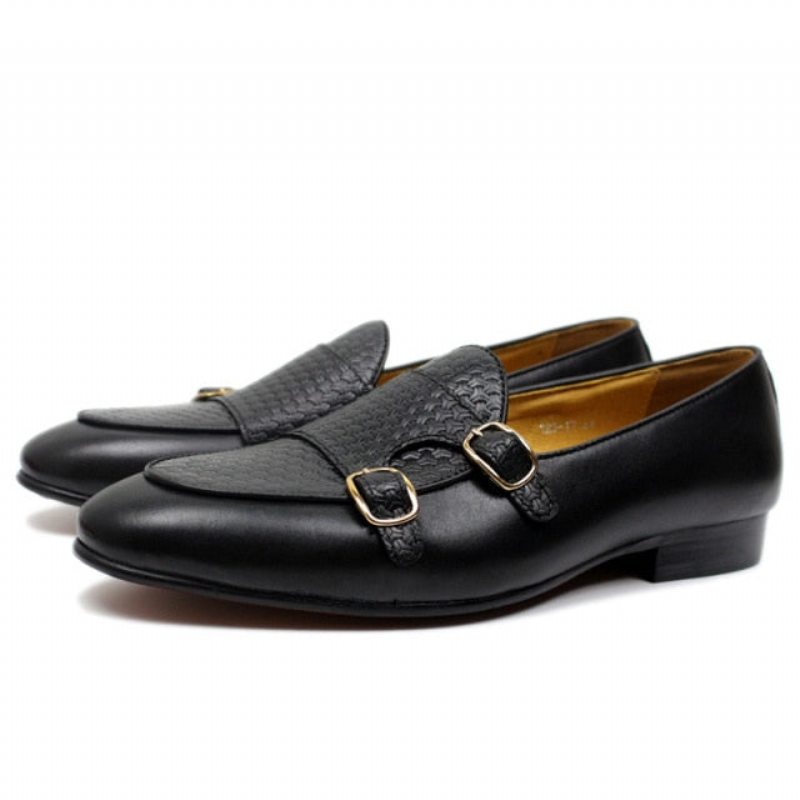 Pánské Mokasíny Suave Kožené Svatební Monk Strap - Černá