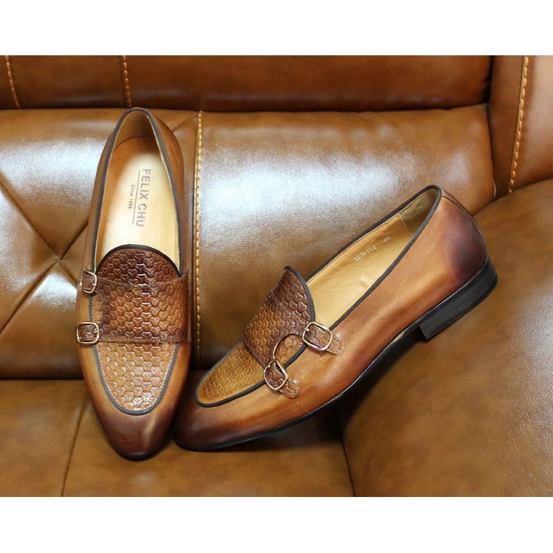 Pánské Mokasíny Suave Kožené Svatební Monk Strap - Káva