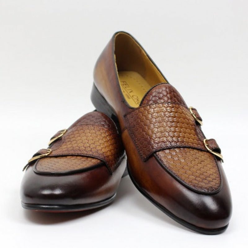 Pánské Mokasíny Suave Kožené Svatební Monk Strap - Káva