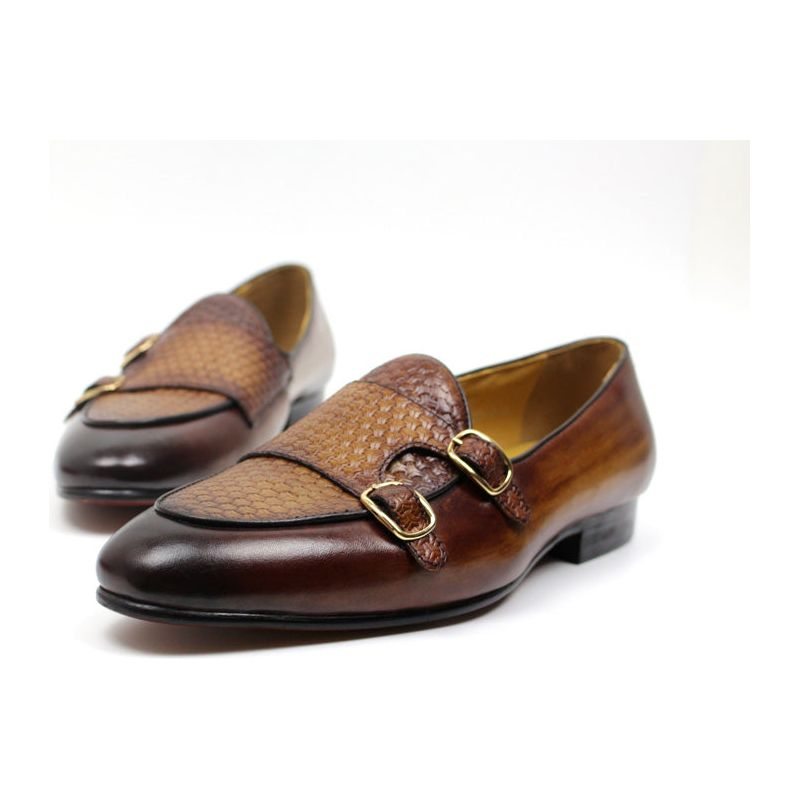 Pánské Mokasíny Suave Kožené Svatební Monk Strap - Káva