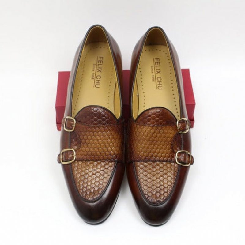 Pánské Mokasíny Suave Kožené Svatební Monk Strap - Káva