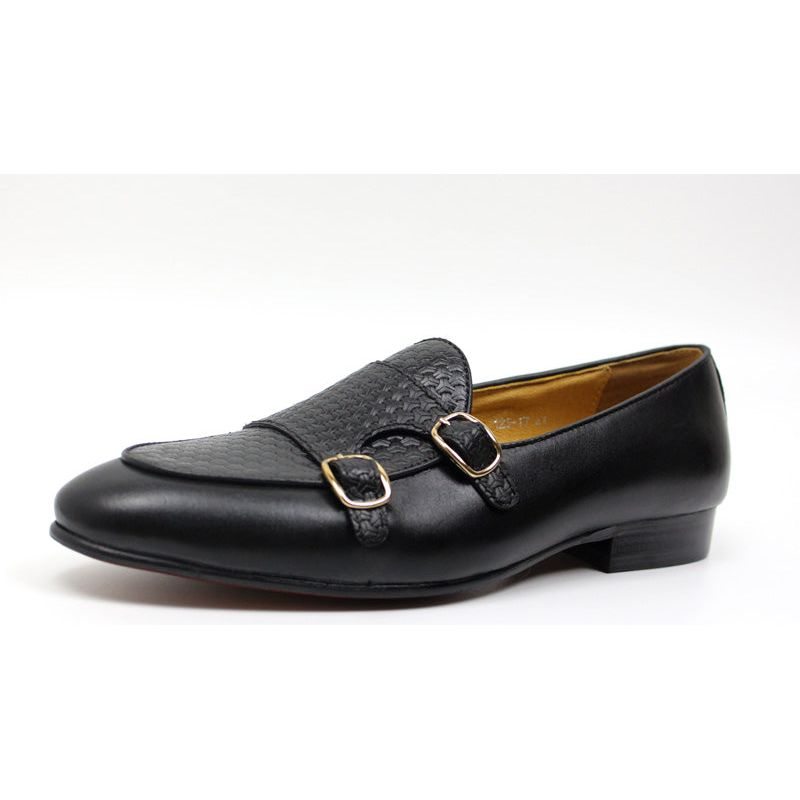 Pánské Mokasíny Suave Kožené Svatební Monk Strap - Černá