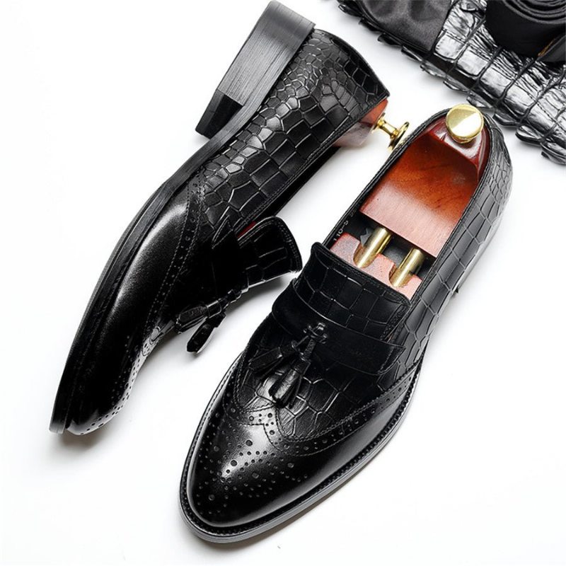 Pánské Mokasíny Vintage Tassel Brogue Společenské Boty - Černá