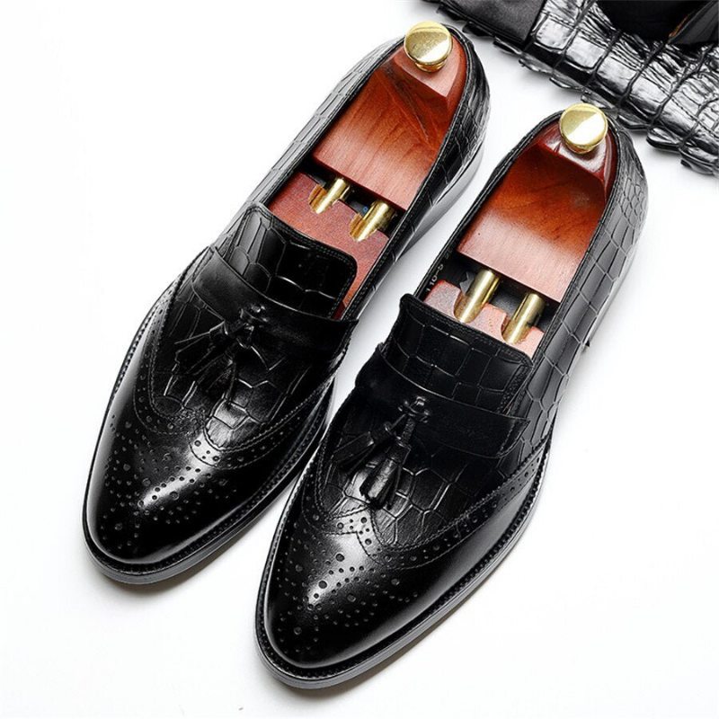 Pánské Mokasíny Vintage Tassel Brogue Společenské Boty - Černá