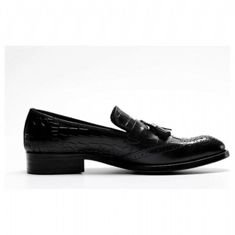 Pánské Mokasíny Vintage Tassel Brogue Společenské Boty - Černá