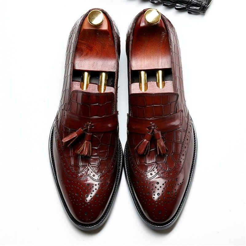 Pánské Mokasíny Vintage Tassel Brogue Společenské Boty - Červená