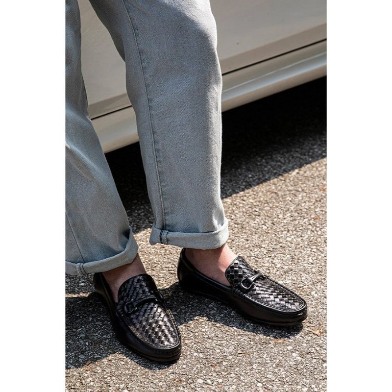 Pánské Mokasíny Weavingluxe Leather Slip On - Černá 2