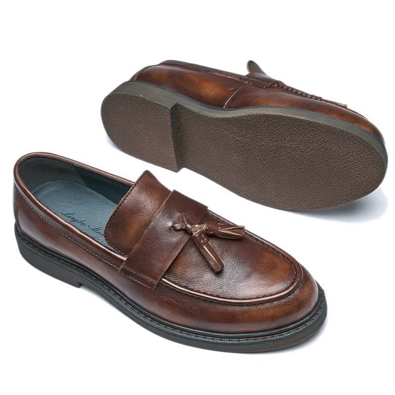 Pánské Mokasíny Z Hovězí Kůže Slip On - Káva