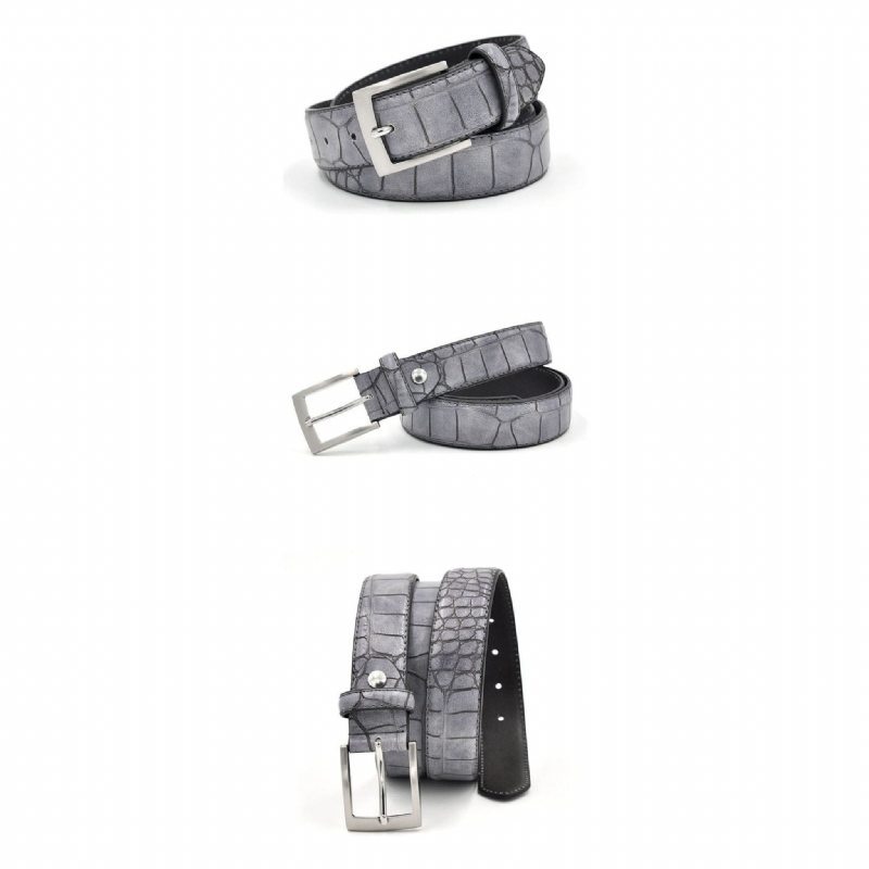 Pánské Opasky Alligator Luxury Textured Leather Belt - Šedá