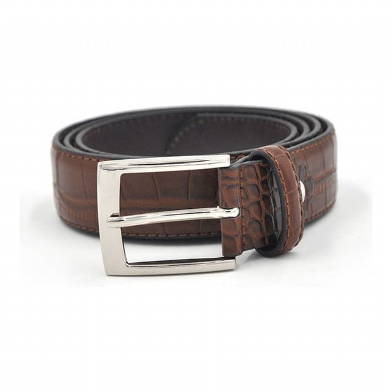 Pánské Opasky Alligator Luxury Textured Leather Belt - Káva