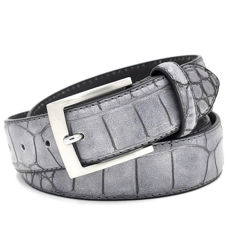 Pánské Opasky Alligator Luxury Textured Leather Belt - Šedá