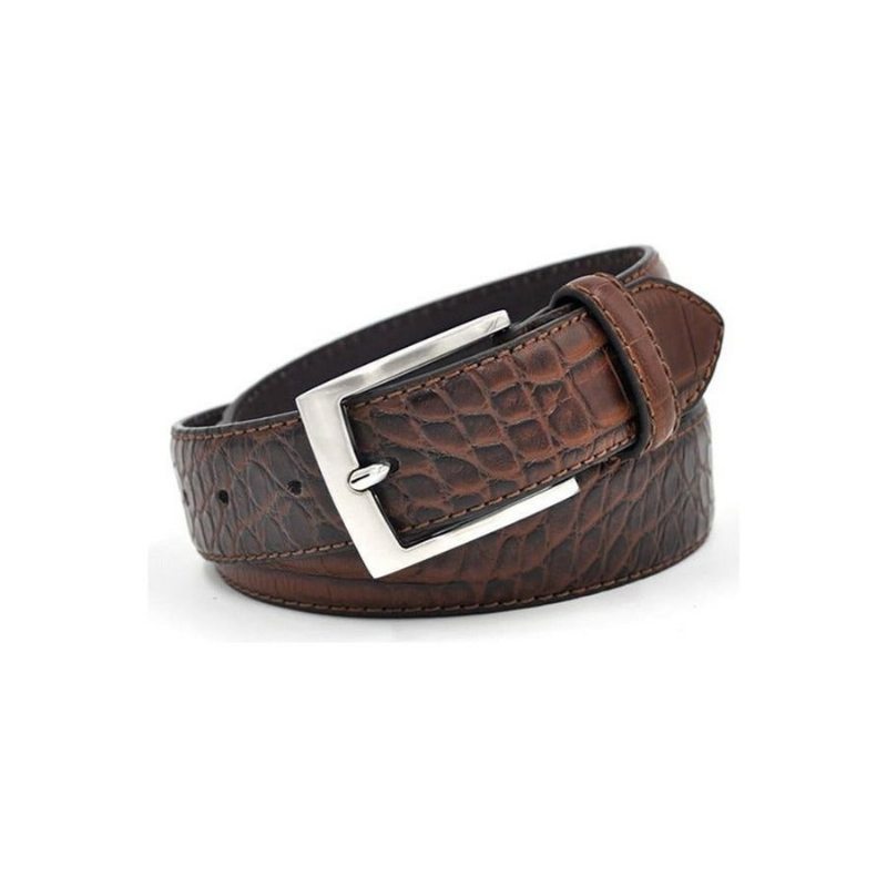 Pánské Opasky Alligator Luxury Textured Leather Belt - Káva