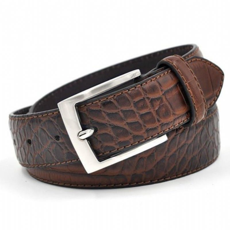 Pánské Opasky Alligator Luxury Textured Leather Belt - Káva