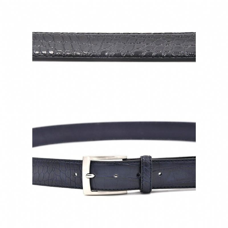 Pánské Opasky Alligator Luxury Textured Leather Belt - Modrá