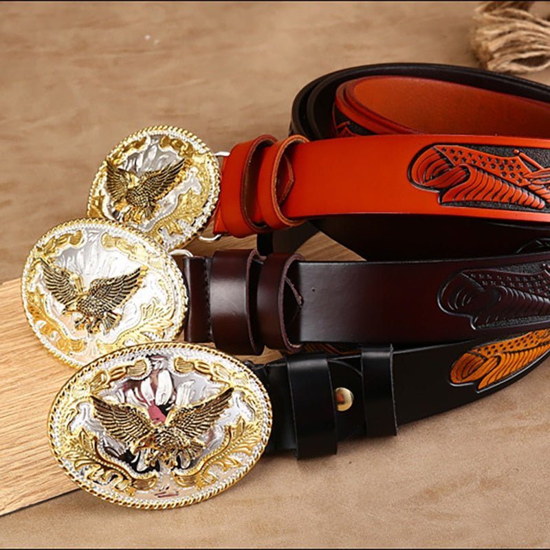 Pánské Opasky Golden Eagle Klasický Embossed Cowskin Belt - Černá