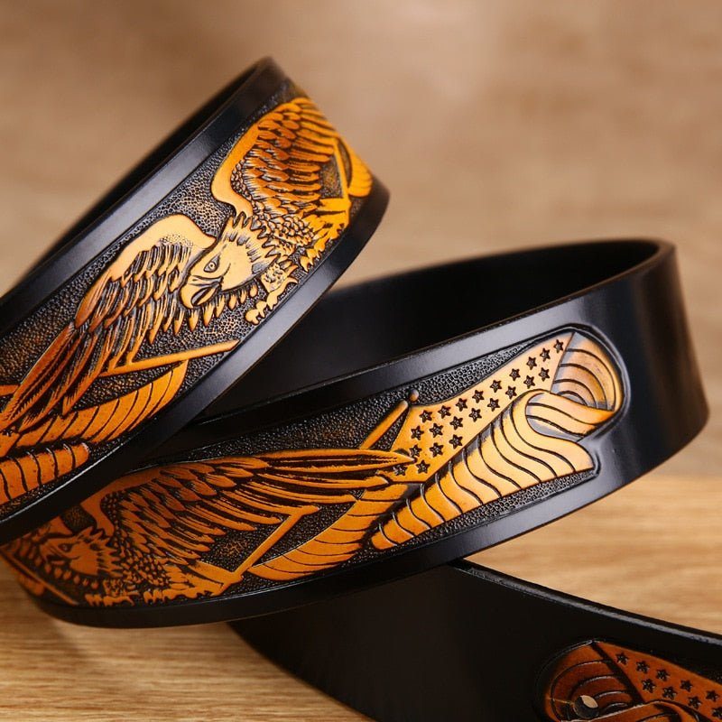 Pánské Opasky Golden Eagle Klasický Embossed Cowskin Belt - Černá