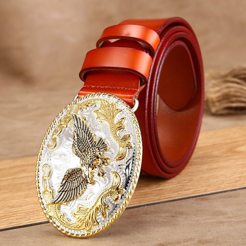 Pánské Opasky Golden Eagle Klasický Embossed Cowskin Belt - Hnědá