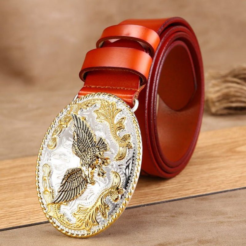 Pánské Opasky Golden Eagle Klasický Embossed Cowskin Belt - Hnědá