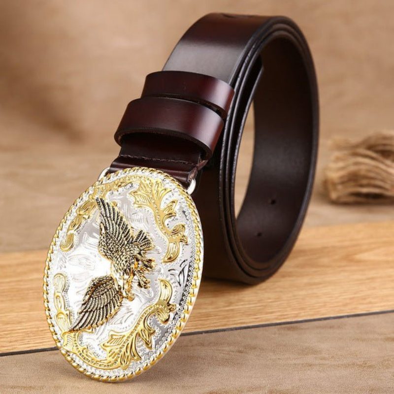 Pánské Opasky Golden Eagle Klasický Embossed Cowskin Belt - Káva