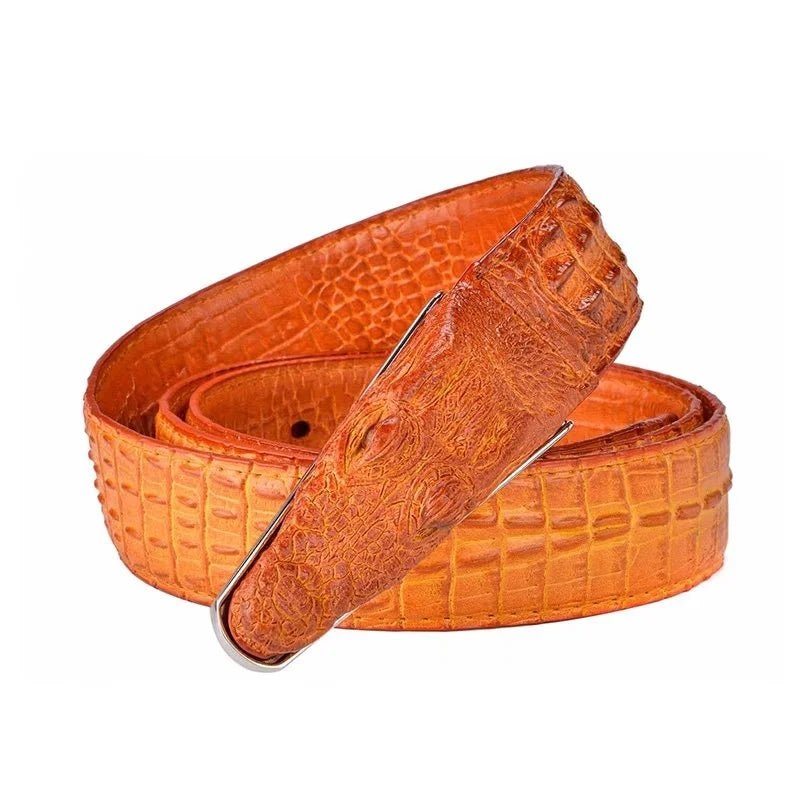 Pánské Pásky Klasický Alligator Print Kožený Pásek - Oranžová