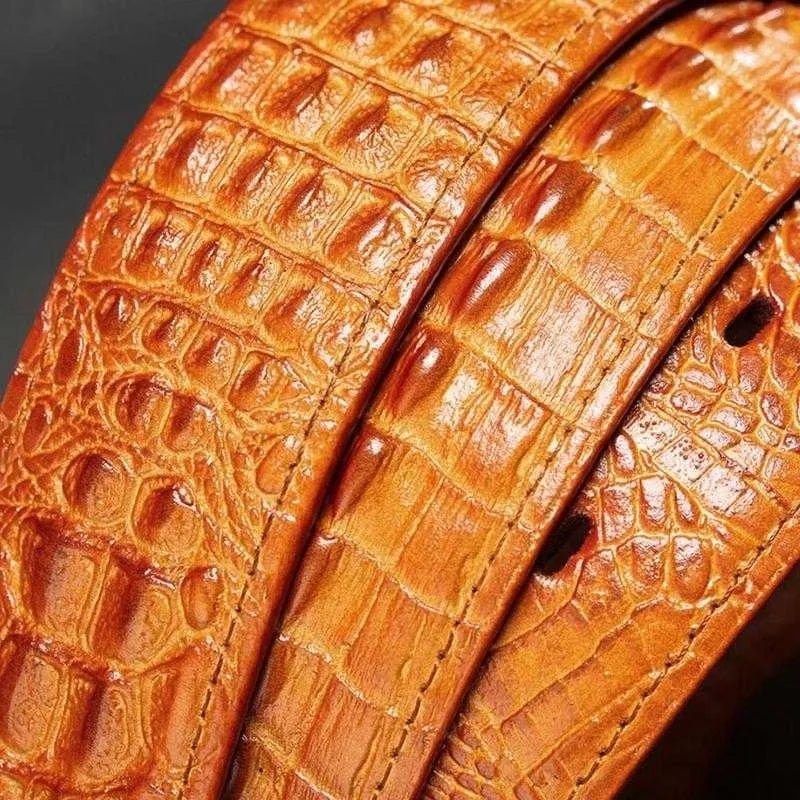 Pánské Pásky Klasický Alligator Print Kožený Pásek - Oranžová