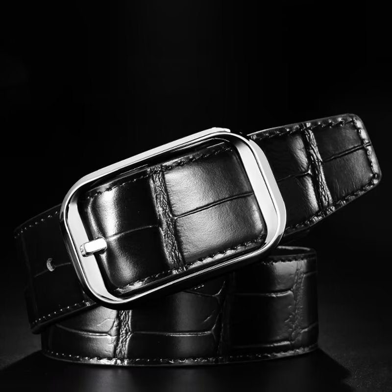 Pánské Pásy Exquisite Croc-embossed Leather Belt - Stříbro