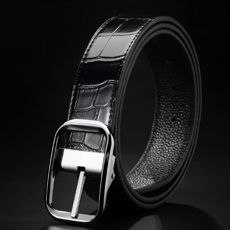 Pánské Pásy Exquisite Croc-embossed Leather Belt - Stříbro