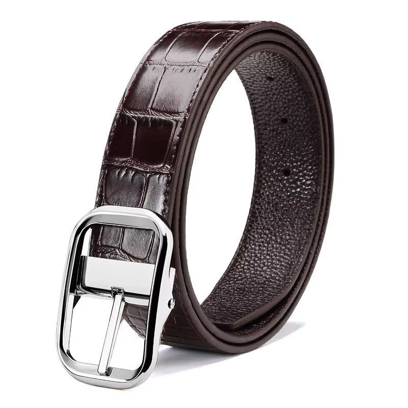 Pánské Pásy Exquisite Croc-embossed Leather Belt - Stříbro