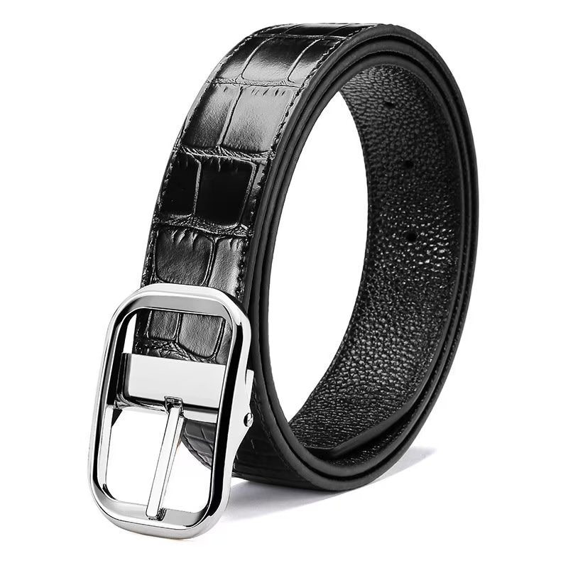 Pánské Pásy Exquisite Croc-embossed Leather Belt - Stříbro