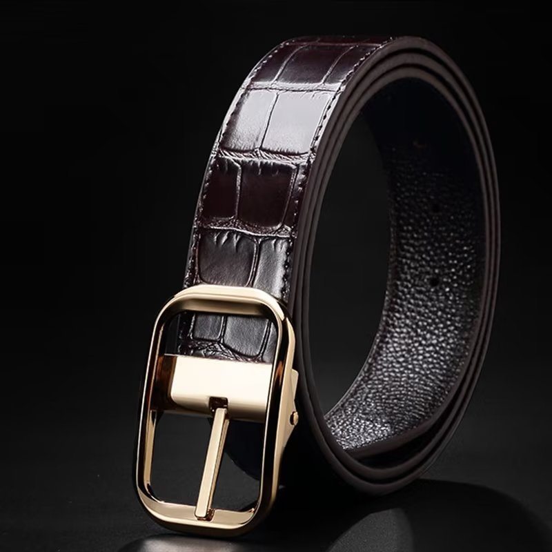 Pánské Pásy Exquisite Croc-embossed Leather Belt - Stříbro 1