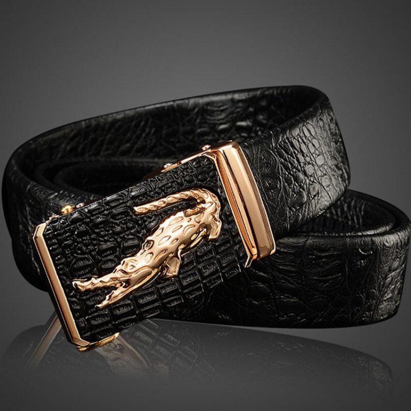 Pánské Pásy Luxusní Pásek Z Hovězí Kůže Croctex Golden Copper Buckle - Černé Zlato