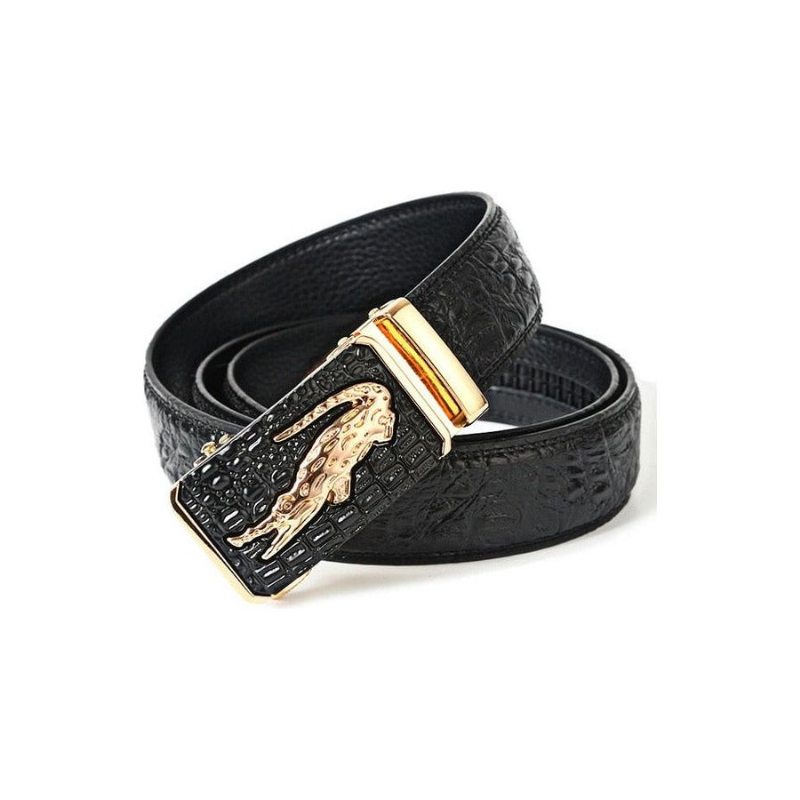 Pánské Pásy Luxusní Pásek Z Hovězí Kůže Croctex Golden Copper Buckle - Černé Zlato