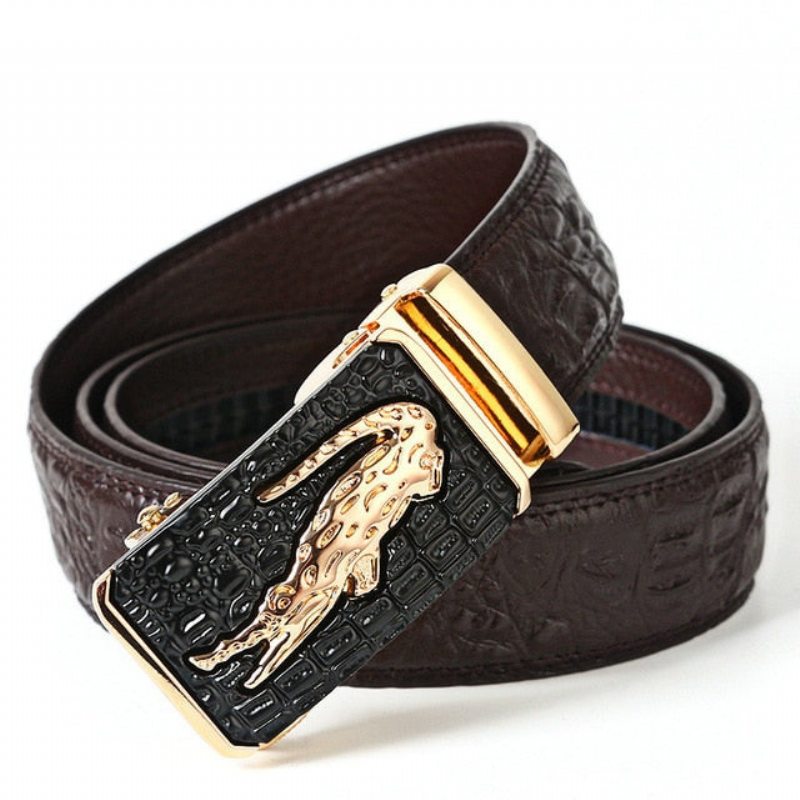 Pánské Pásy Luxusní Pásek Z Hovězí Kůže Croctex Golden Copper Buckle - Káva Zlato